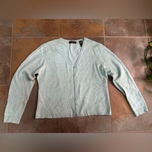 Valerie Stevens 2 Ply 100% Cashmere XL Cardigan Speckled Blue Green Womens